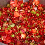 Jordbær-rabarber-ribs-chili-sirup - klar i gryden