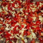 Porchetta med chili og andet fyld - chilien fordeles